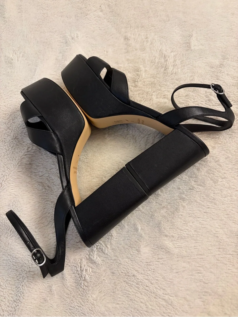 NEW Stuart Weitzman 9 Miami Platform Sandal block heel black open toe leather